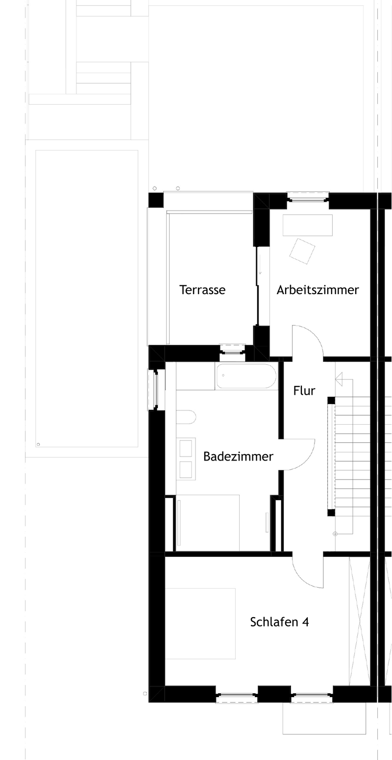 Grundriss 2. Obergeschoss, linke Haushälfte